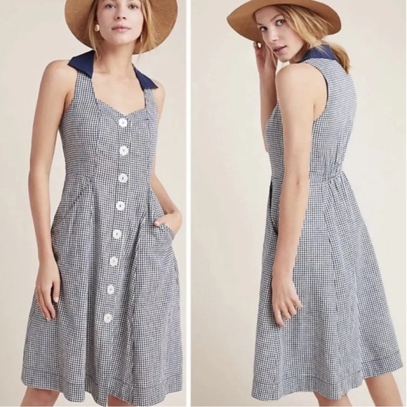 Anthropologie NEW Women's Size‎ 0 Camelia Button Front Sleeveless Gingham Dress - Picture 1 of 12